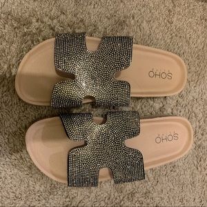 Black Sparkly Sandal Slides